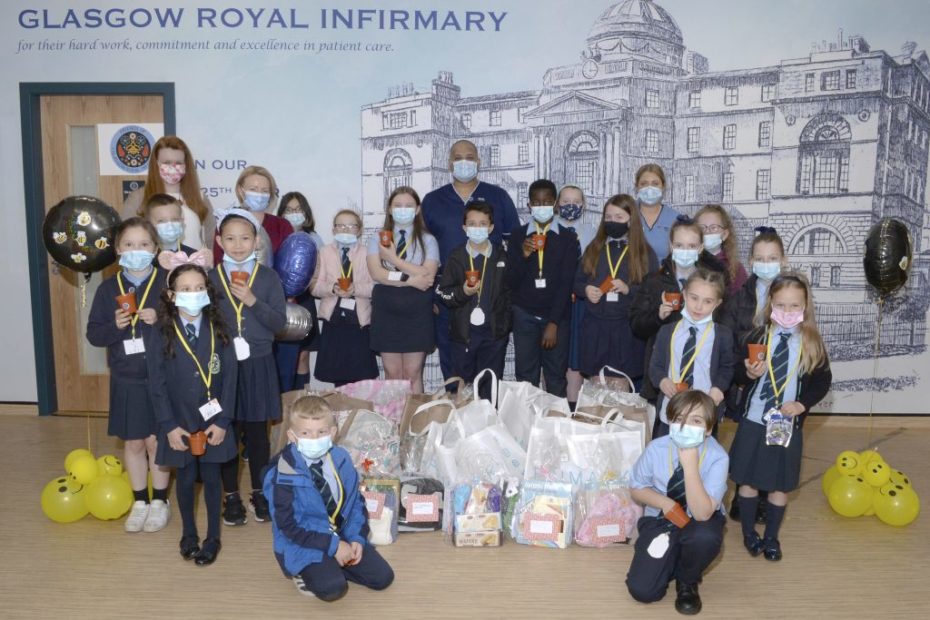 Kids from St Mungos with their care packs