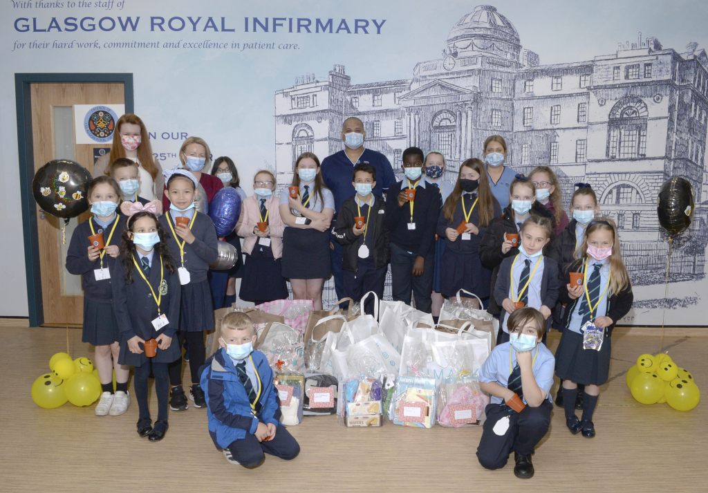 Kids from St Mungos with their care packs