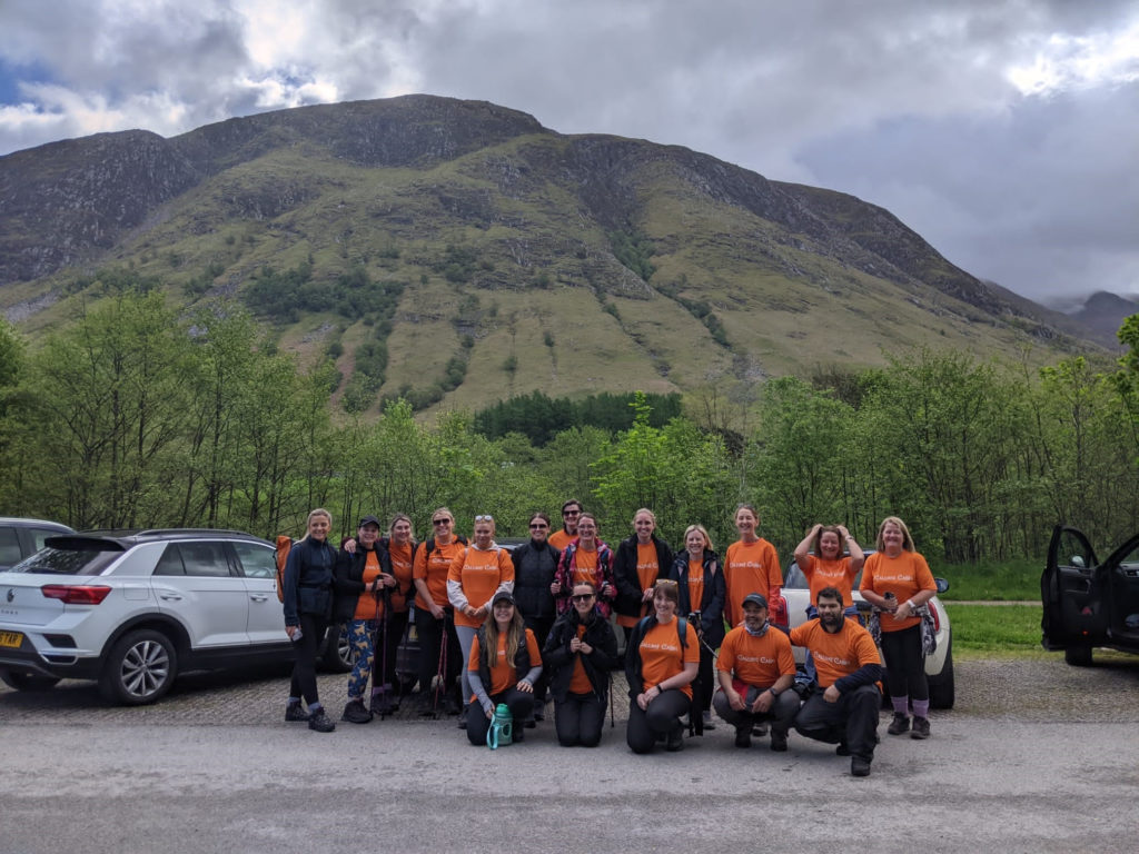 18 budding climbers in Calum's Cabin gear, at the foot of Ben Nevis