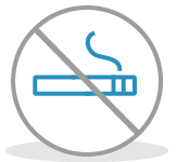 Graphic icon of a circle containing a lit cigarette with a crossed line through it