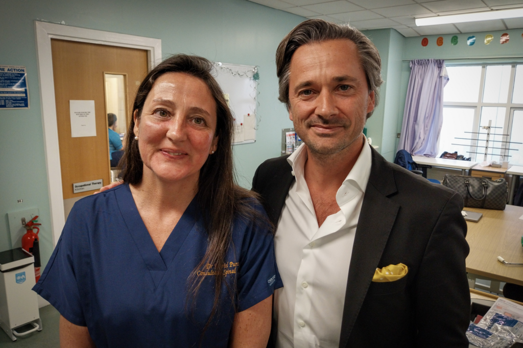 Dr Mariel Purcell with Prof Gregoire Courtine at the Queen Elizabeth National Spinal Injuries Unit.