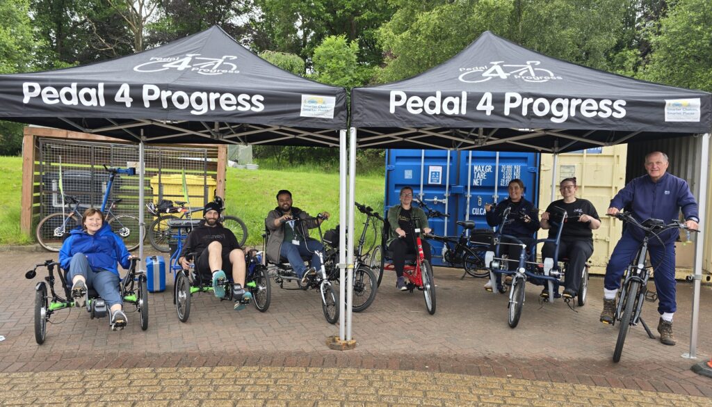 Leverndale staff and members of the NHSGGC active travel team prepare for the day's cycling. Image: NHSGGC