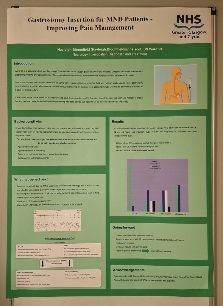 The pain management poster designed by staff nurse Hayleigh Bloomfield