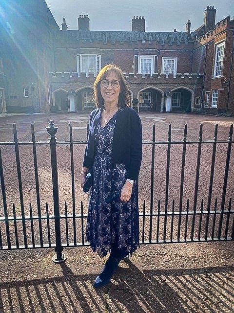 New Victoria Hospital Parkinson's Nurse Elizabeth Craig at St James's Palace for an Afternoon Tea Celebration of the 35th anniversary of Parkinson's nurses